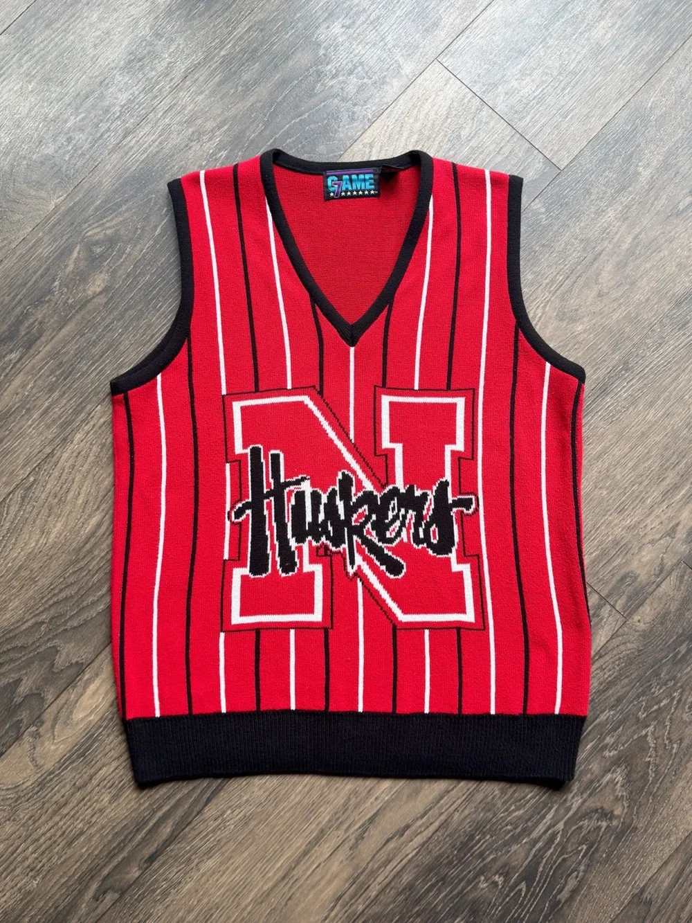 Nebraska Cornhuskers Men’s Small Knit Sweater Vest Pinstripe Vintage 90s USA